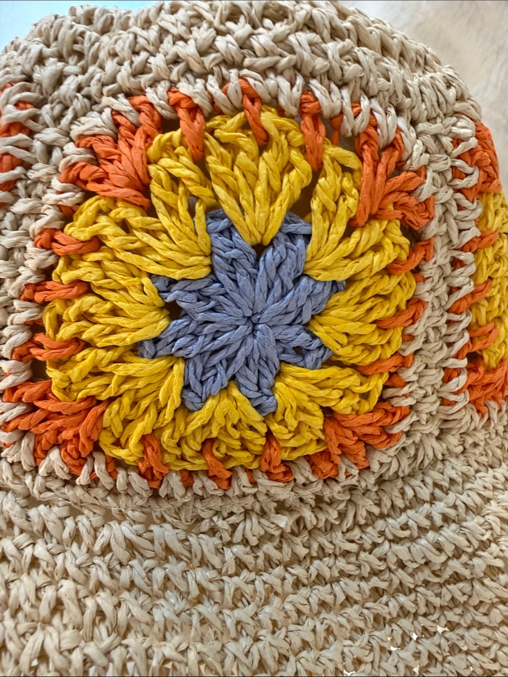 2 Chic Crochet Straw Sun Hat Boho Floral Granny Square Beach Hat Adjustable - Picture 8 of 9